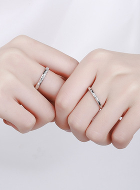 S925纯银海誓山盟情侣对戒小众创意设计开口戒指男女简约素圈指环