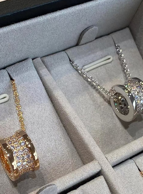 小蛮腰弹簧项链925纯银黑陶瓷满钻小红人慈善款百搭锁骨链不掉色