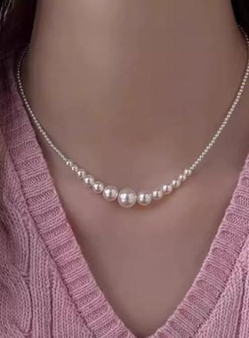 英国【设计师】Make Kana 轻奢仿珍珠项链小众百搭渐变大小锁骨链