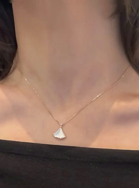 高定品质扇形小裙子项链女纯银镀18K金红黑玛瑙孔雀白贝母大扇子