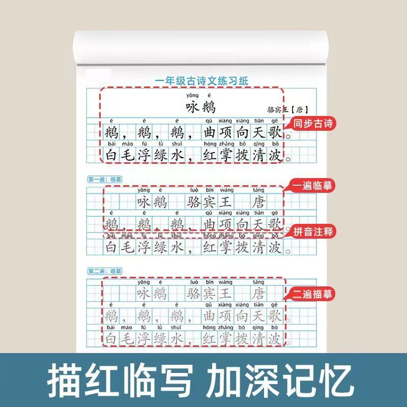 小学生古诗词练字帖同步字帖人教版练字每日一练硬笔书法纸专用一年级二年级三四五六年级钢笔练字本每日一诗描红楷书练习写字本贴