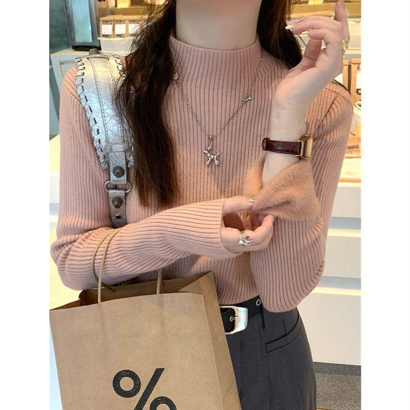 高级感粉色毛衣冬季加绒女秋冬2025大码内搭一体绒针织打底衫上衣,淘宝优惠券,粉丝福利购,淘宝优惠卷