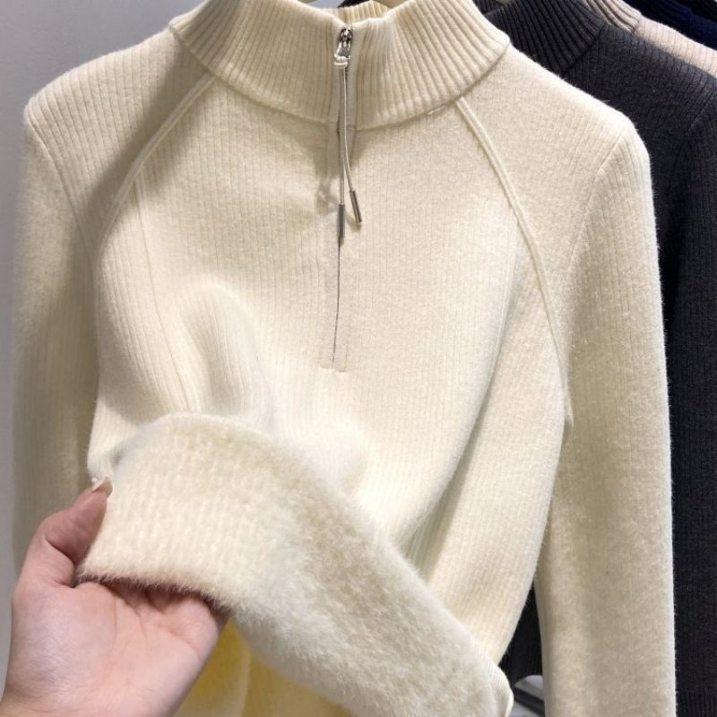 半拉链加厚一体绒大码内搭针织毛衣女春季秋冬半高领正肩打底上衣,淘宝优惠券,粉丝福利购,淘宝优惠卷