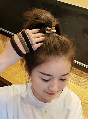 10条装奶茶色混装无缝弹力发圈发饰皮筋不伤发加宽高弹无接缝