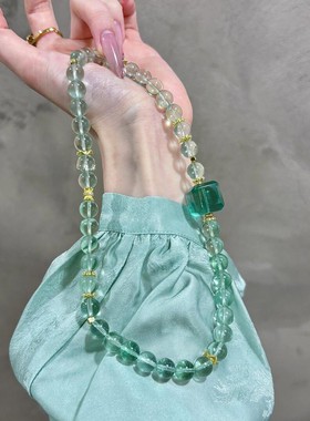 「青山绿水」薄荷绿水晶手链薄荷曼波串珠绿萤石手串多圈叠戴手饰