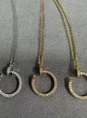 高版卡卡LOVE系列钉子大饼项链轻奢满天星双环男女锁骨链玫瑰金