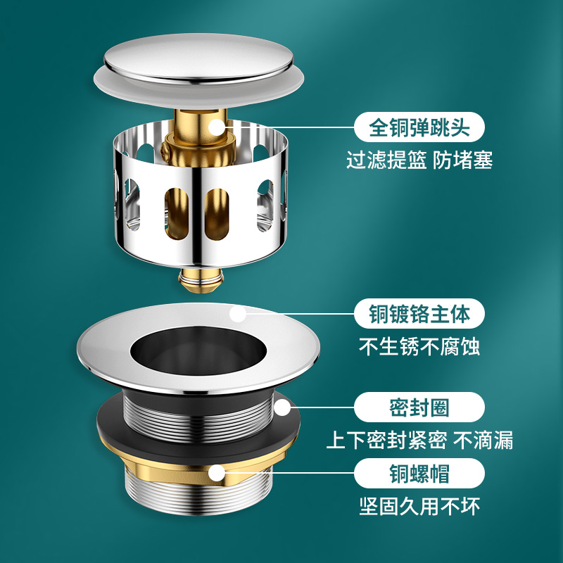 全铜浴缸下水器弹跳芯浴盆下水管配件专用塞淋浴房木桶排水管全套 - 图0