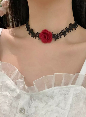 暗黑哥特风蕾丝花朵颈圈女颈带脖子配饰项链颈链Lolita饰品