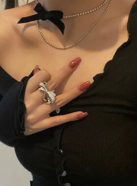 精致大气锆石蝴蝶结戒指女时尚小众设计开口可调节轻奢高级感指环
