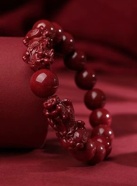 工艺朱砂貔貅手链女款紫金砂本命年男士手串貔貅转运单双貔貅六字