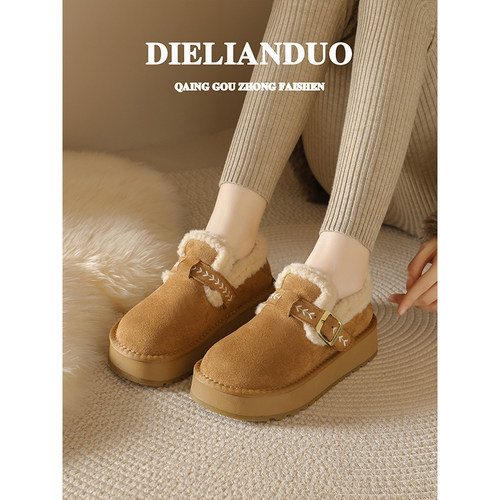 厚底加绒勃肯鞋女款2025新款冬季加厚保暖全包博肯毛毛棉鞋子羊毛 - 图0