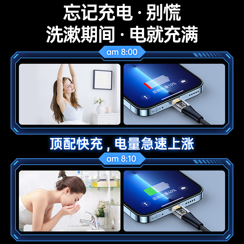 100w超级快充type-c数据线6a闪充tpyec适用vivo华为p40pro荣耀mate30安卓nova7手机加长2米tpc充电线5a器充满