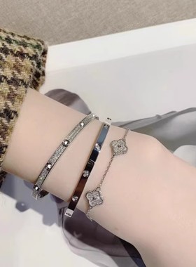 卡洛赫玫瑰金手镯满天星镀K金不掉色窄版手环4钻6钻手饰钉子黄金