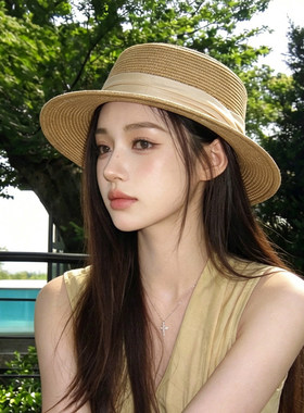 编织防晒帽显脸小草帽沙滩帽子