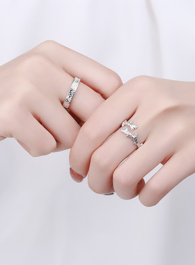 S925纯银情侣戒指 男女一对戒简约森系木与枝指环情人节纪念礼物