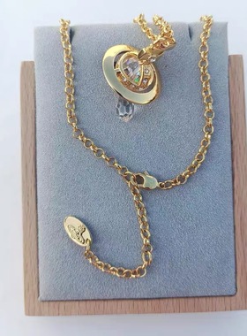 vivienne西太后奥地利立体水晶土星项链女 经典星球水滴大钻吊坠