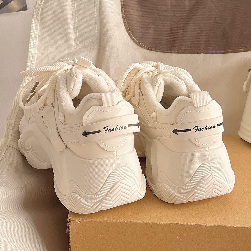 老爹鞋女2025秋冬季加绒女鞋保暖棉鞋配阔腿裤鞋子百搭厚底小白鞋 - 图3