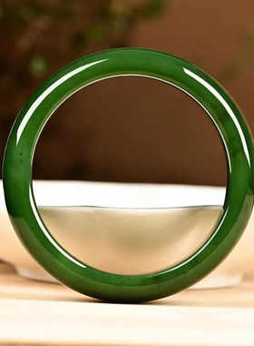 新疆和田碧玉手镯少女气质妈妈镯子俄料真玉石手镯古典国风礼物