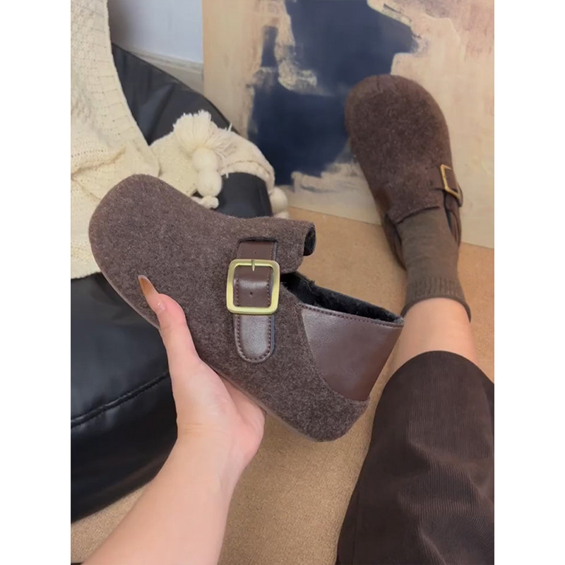 内增高5cm两穿毛呢勃肯鞋女冬季新款百搭加绒保暖一脚蹬厚底棉鞋,淘宝优惠券,粉丝福利购,淘宝优惠卷