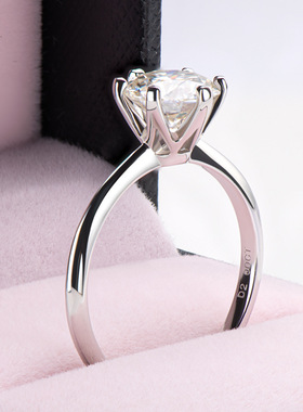 外贸六爪2克拉莫桑石戒指轻奢D色正品精工925纯银电18k金莫桑女戒