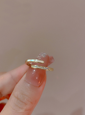 欧饰泥合金轻奢风水钻时尚开口戒