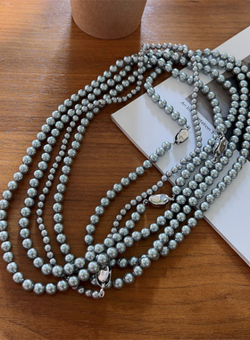 复古施家珍珠项链女高级感锁骨颈链轻奢网红博主同款玻璃珠项链女