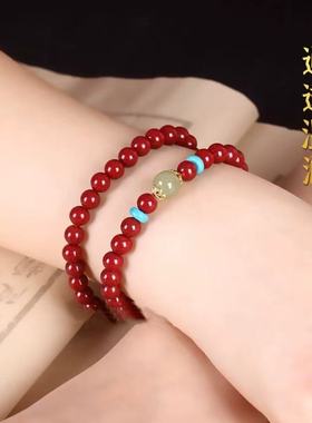 朱砂手串女和田玉紫金砂多圈手链帝王砂双圈手链男女饰品礼物