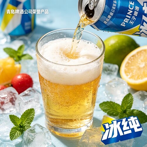 青岛啤酒王子冰纯500ml*12罐经典8度拉格黄啤新品纯整箱罐装清爽 - 图1