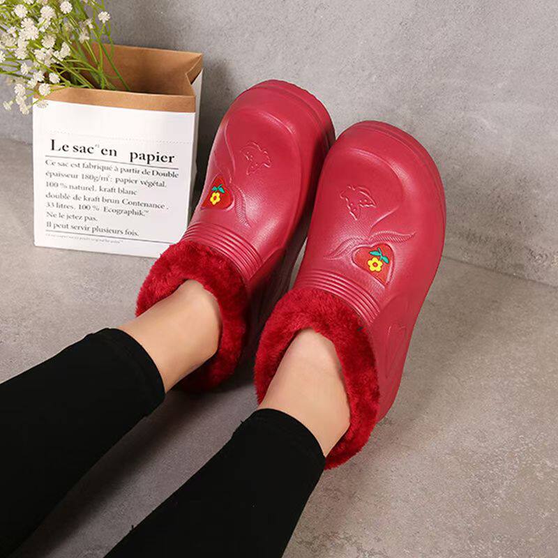 冬天低筒棉靴子加厚一体成型防水鞋加绒冬季厨房洗车防水冷库棉鞋