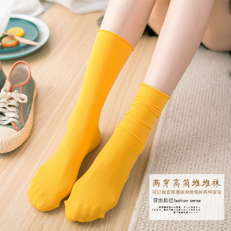 复古春夏袜子女天鹅绒堆堆袜日系薄款jk潮袜女士冰冰袜中筒黑色