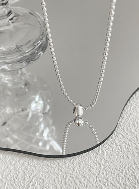s925纯银水滴形状项链女圆珠粗链时尚简约校园风少女项饰银饰现货