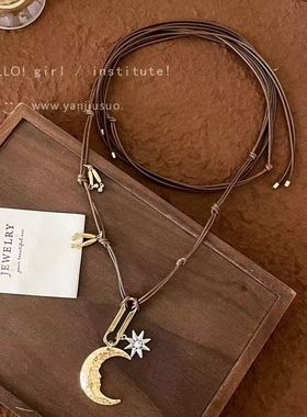 日月同辉vintage做旧复古项链女款2025新款小众设计感高级毛衣链