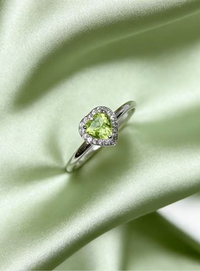 天然橄榄石戒指爱心小清新设计感