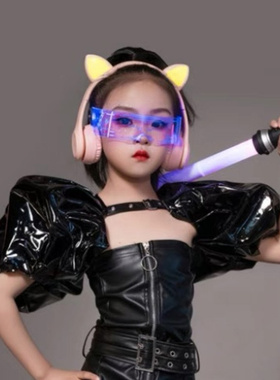 变色led发光眼镜赛博朋克科技感墨镜电音节荧光儿童圆脸自动偏光