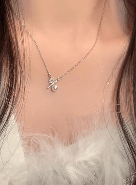 925轻奢高级个性百分比符号珍珠项链气质小众设计优雅甜美百搭