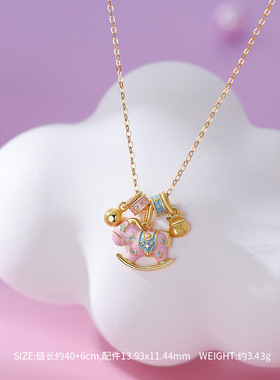 原创纯银S999摇摇马项链女生肖马多巴胺童趣国风创意锁骨链电镀