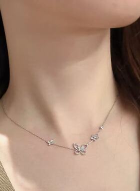 无压力爆闪格拉芙顶级幻影满钻两只蝴蝶结蝶恋花项链女钻石S925银