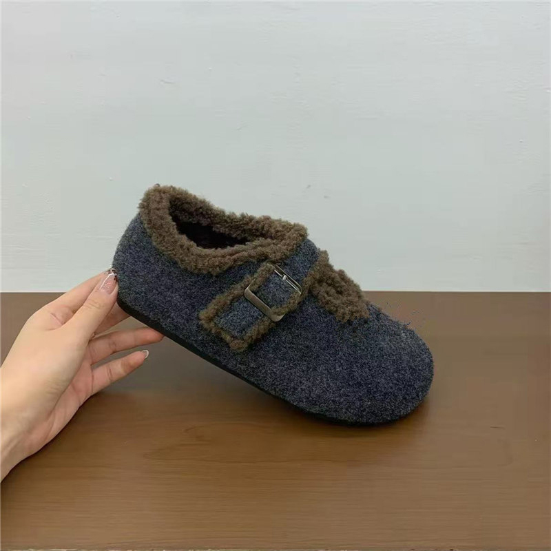 厚底内增高毛呢加绒勃肯鞋女2025秋冬新款保暖棉鞋玛丽珍鞋毛毛鞋 - 图1