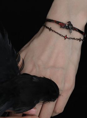 渡鸦系列原创乌鸦手镯暗黑风甜酷星芒双层手链y2k高级感个性手环