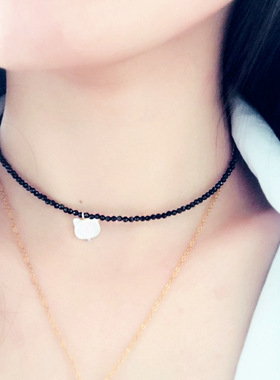 925银 黑色尖晶石choker项链 锁骨链短款颈链 百搭配饰 饰品颈带