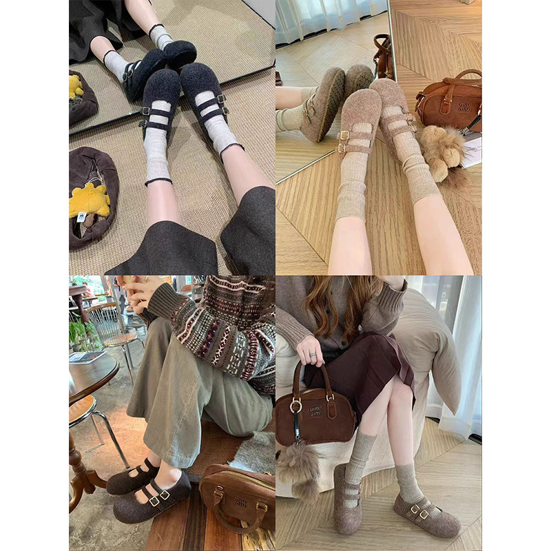 羊绒版~增高4cm勃肯毛毛玛丽珍单鞋女秋冬季加绒保暖公主平底鞋子,淘宝优惠券,粉丝福利购,淘宝优惠卷