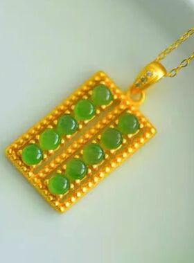 新疆和田碧玉如意算盘项链女S925银镶时尚高级感真玉石锁骨链礼物