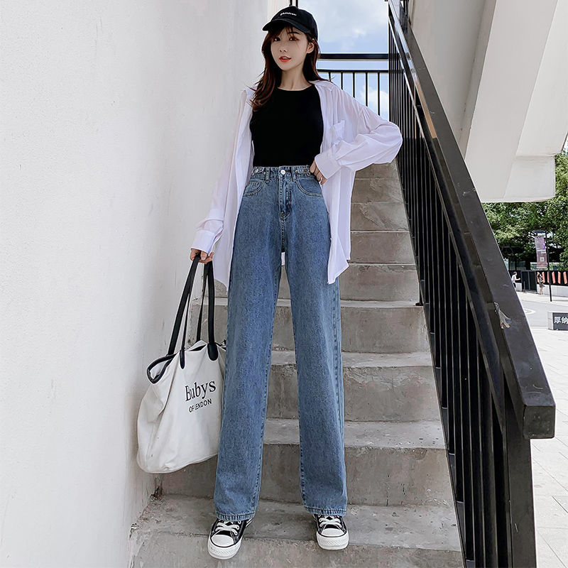 新款松紧腰阔腿女复古韩版裤牛仔裤 天天特卖工厂店牛仔裤