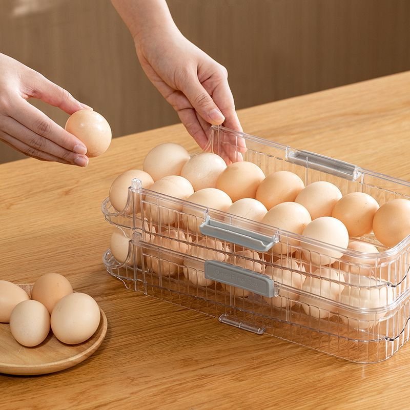 滚动鸡蛋收纳盒冰箱用侧门放鸡蛋架托专用保鲜盒整理神器厨房自动 - 图1