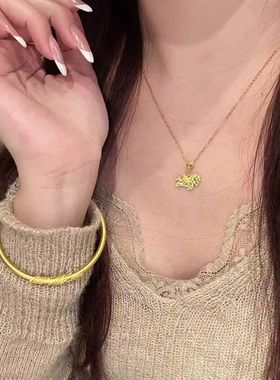 新中式碎碎冰金色小马项链女本命年轻奢时尚精致高级感锁骨链