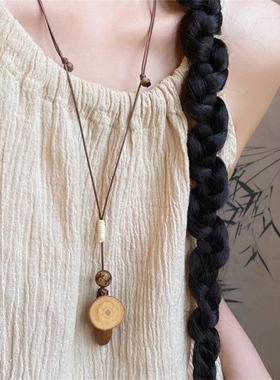 木质项链 国风新中式蜡绳橡果吊坠前调长款禅意设计感毛衣链配饰