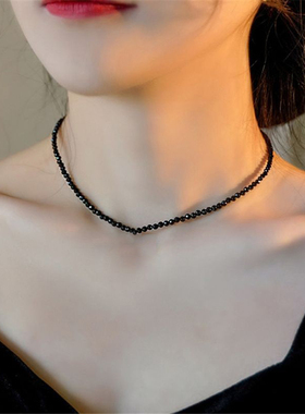 2026新款爆款切面尖晶石锁骨链女黑色显瘦百搭气质合成黑尖晶项链