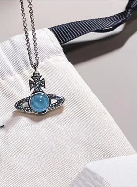 网红同款西太后土星项链立体锁骨链可调节甜酷透明可转动蓝球镀金