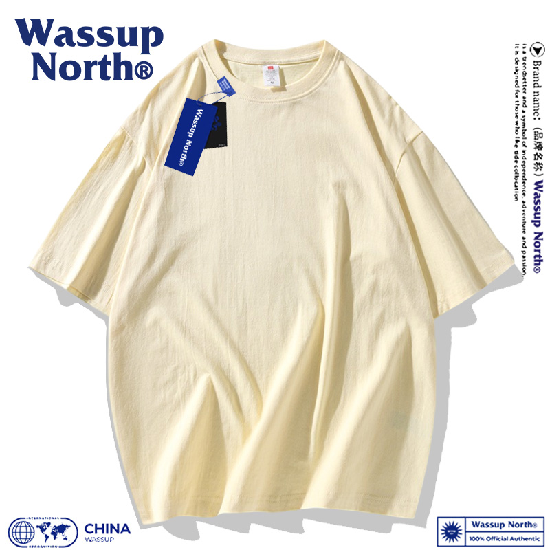 WASSUP NORTH美式重磅纯棉短袖T恤女潮牌纯色慵懒风宽松百搭半袖 - 图0