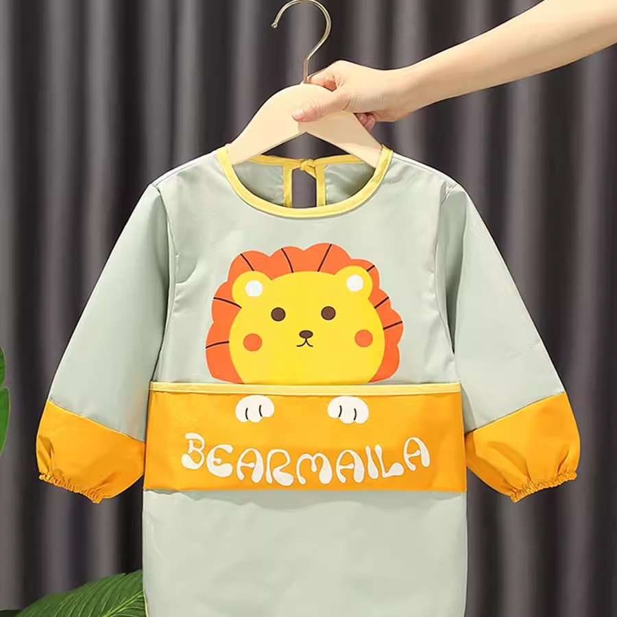 Baby eating smock, children's bib, apron, rice pocket, waterproof, anti-dirty painting, long-sleeved baby outer wear, autumn and winter rice coat